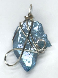 Wire Wrapped Aqua Aura Crystal Necklace