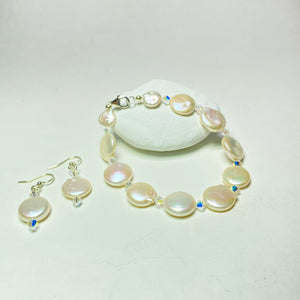 Coin Pearl Bracelet and Earring Set