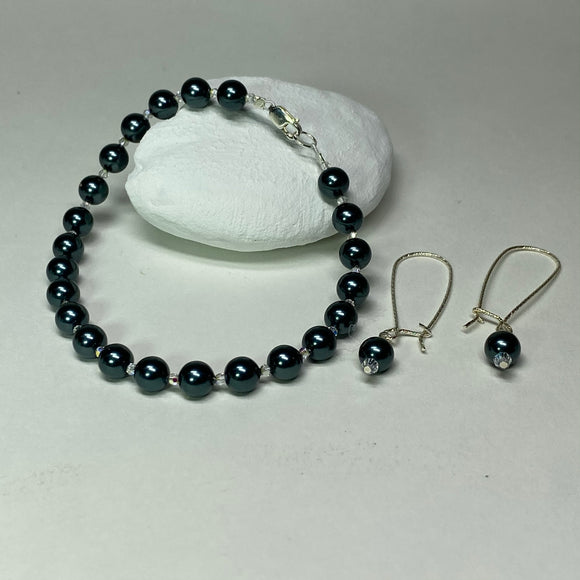 Tahitian Look Crystal Pearl and Crystal Bracelet and Earring Set